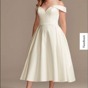 NWT, Satin, Tea Length, David’s Bridal Wedding Gown, no alterations. Make offer.